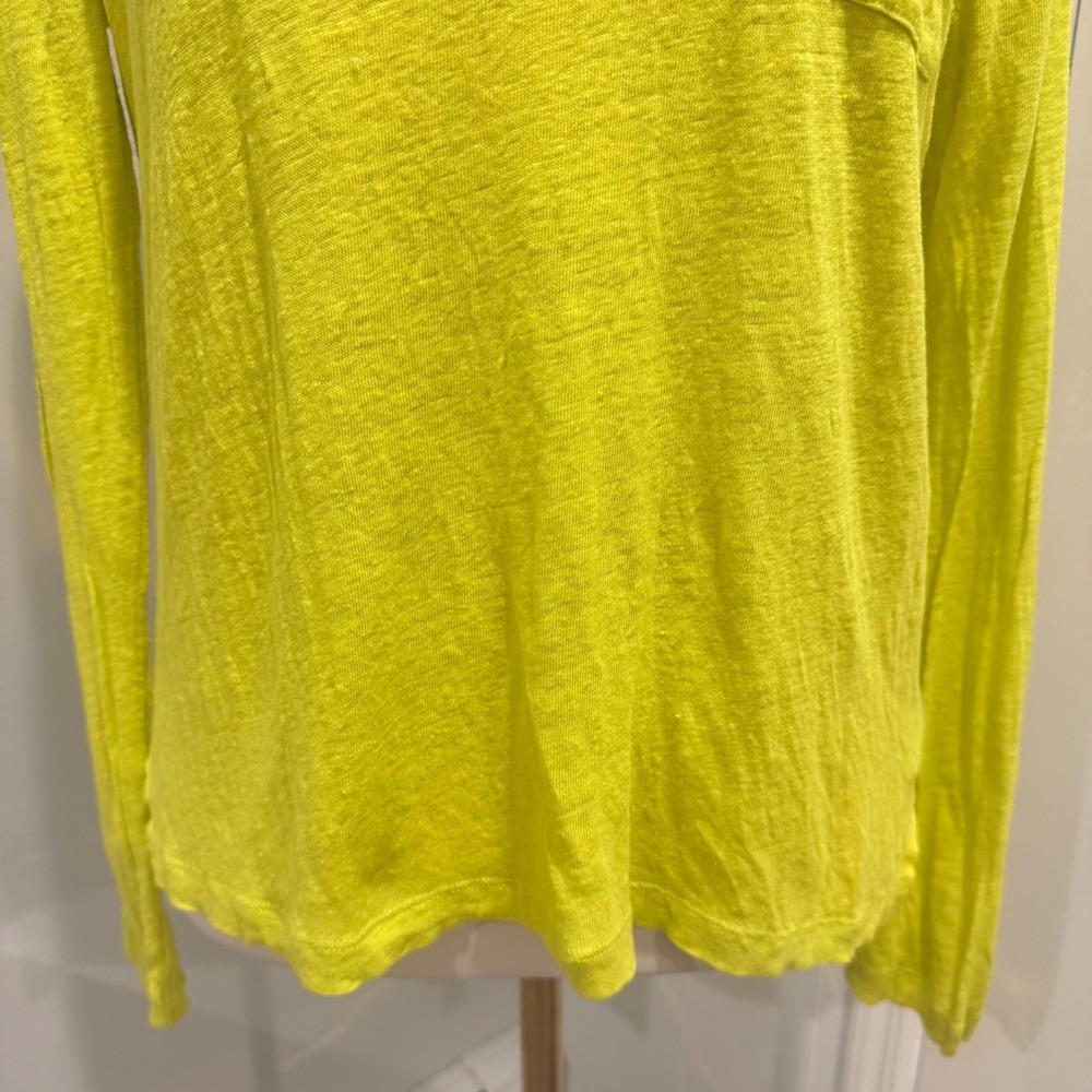 J.Crew Chartreuse Linen Long Sleeve Pocket Tee | Size M - Picture 4 of 10